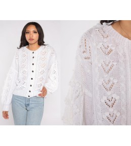 White Pointelle Lace Knit...
