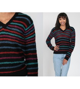 Rainbow Stripe V-Neck Knit...