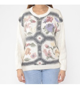 Ivory Floral Intarsia Knit...