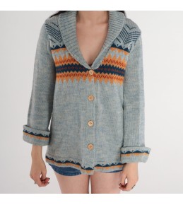 Light Blue Shawl-Collar...