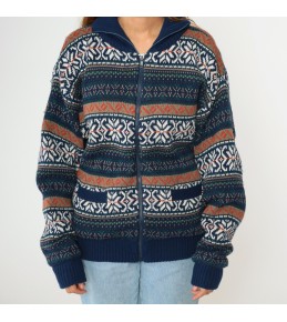 Navy Fair Isle Zip-Up Knit...