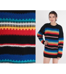 Black Rainbow Stripe Knit...
