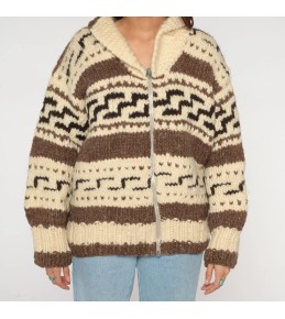 Cream Brown Chunky Zip...