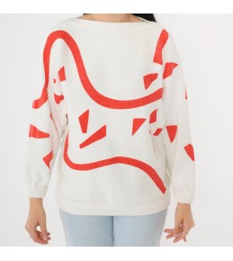 White Abstract Graphic Knit...